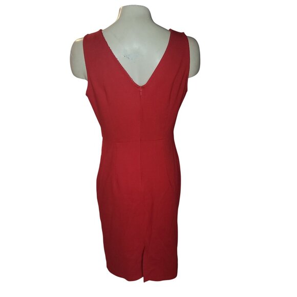 Red Sleeveless One-Shoulder Knee-Length Dress With Lace Detail & Side Ruching Fo - Picture 4 of 11